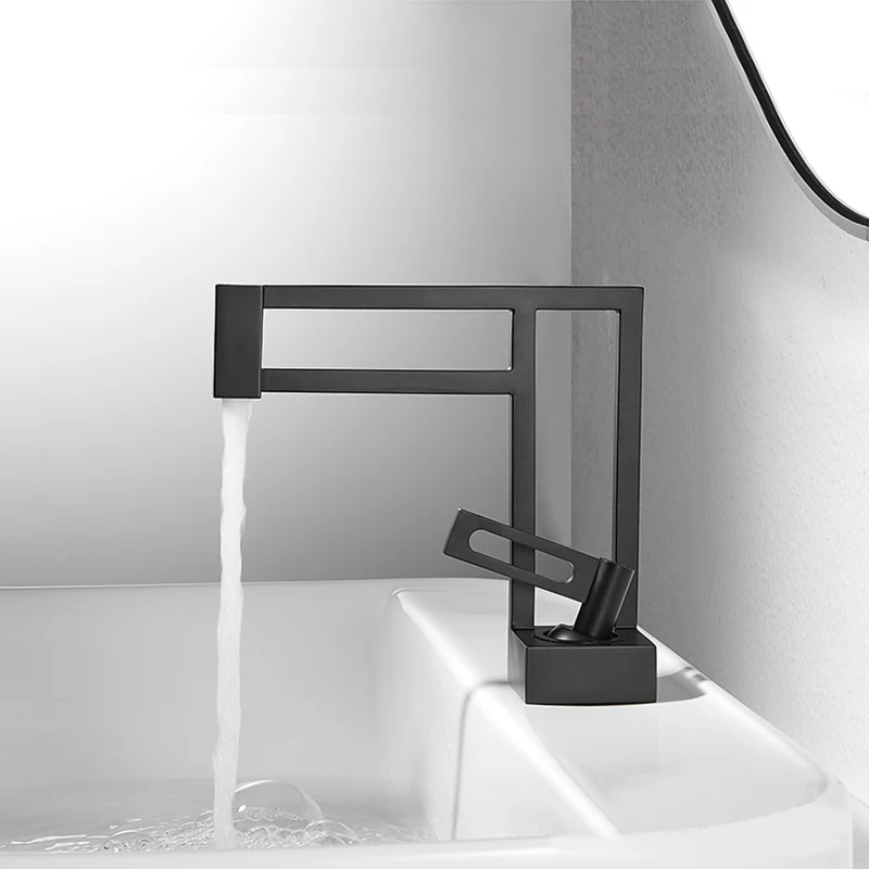 TOLM Modern Basin Faucets Black Sink Mixer Taps Brass Bathroom Taps Square Vessel Sink Faucet Black Basin Mixer Cold Hot Water