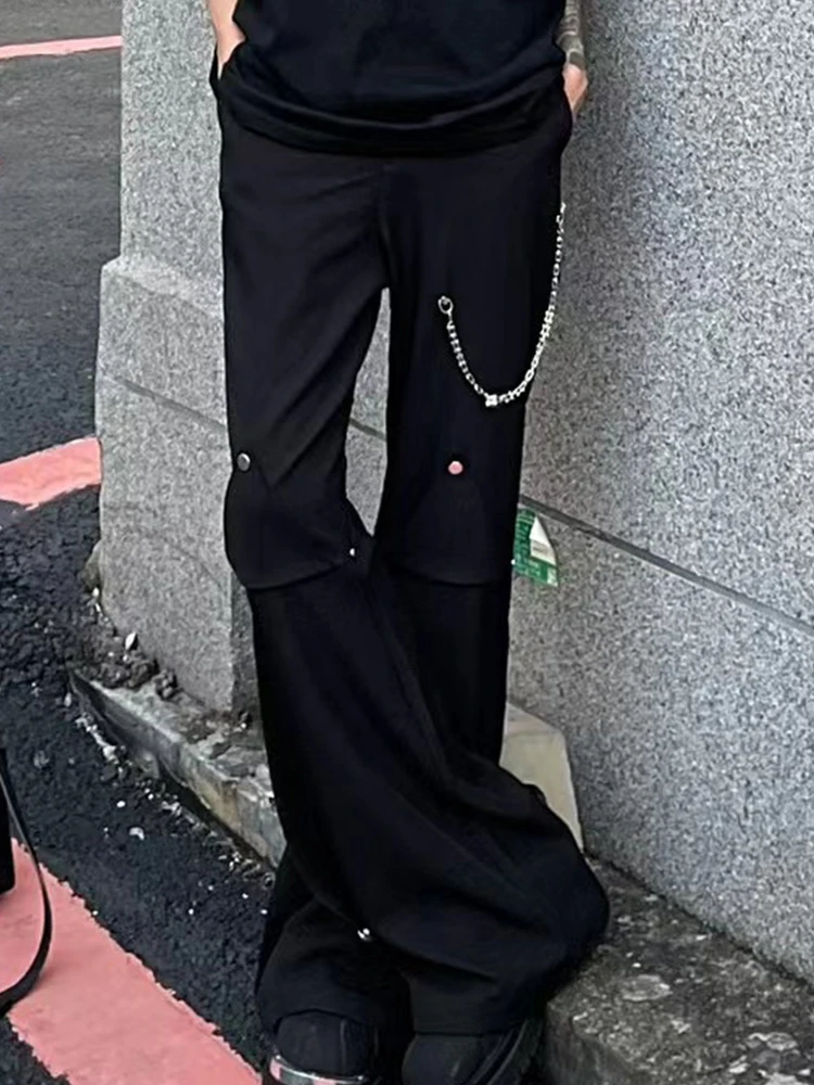 Fashion Micro Flared Pants Men's 2025 Summer New Niche Chain Design Loose Versatile Trousers Male Zipper Handsome Stylish Pants