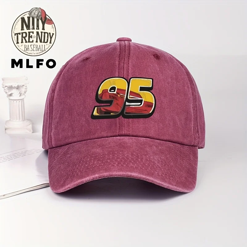 Trendy Vintage 95 Printed Washed Baseball Cap, Simple Fashion Soft Baseball Cap, Casual Sun Hat for Outdoor Activities, Size Adj