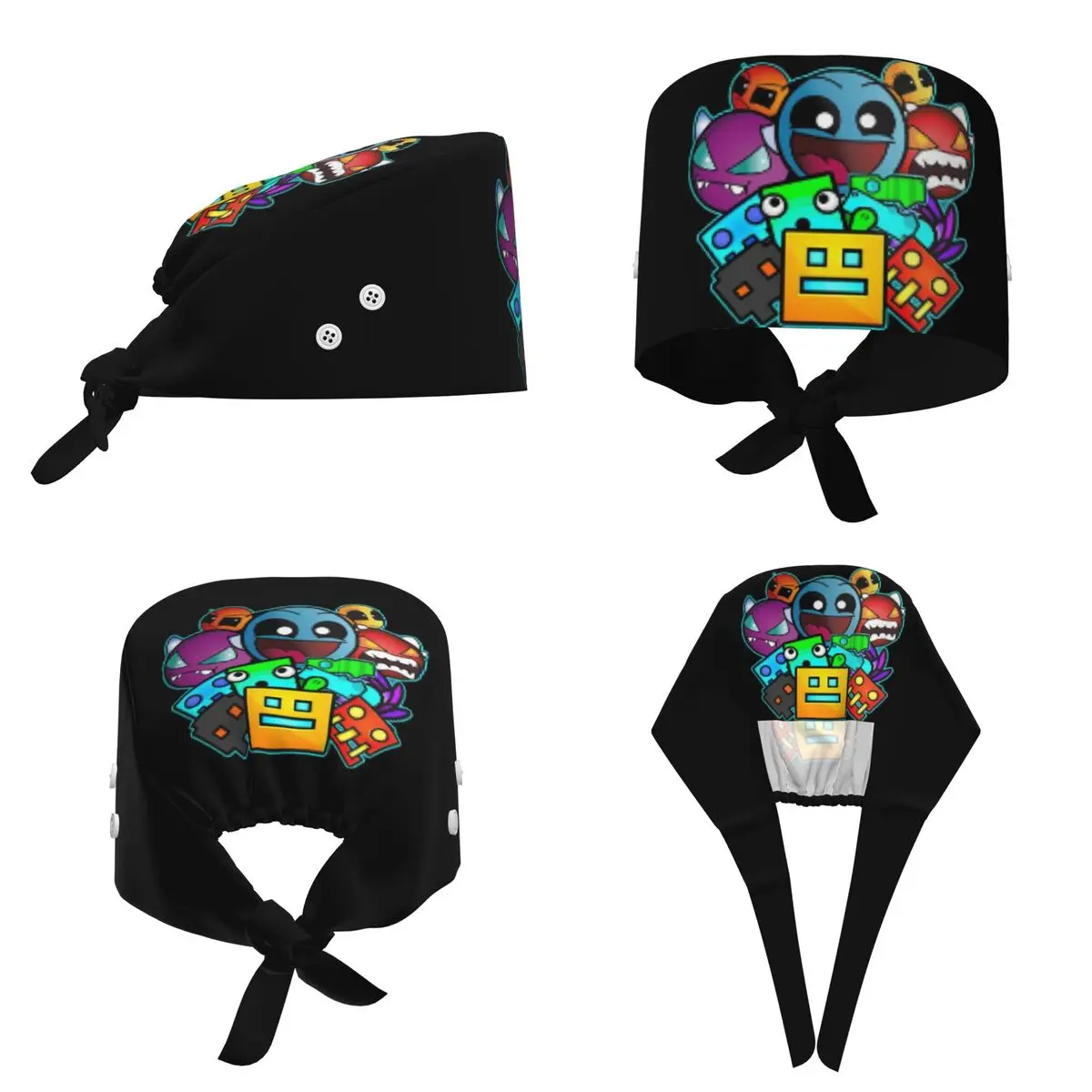 Geometry Dash Game Music Cute Geometric Scrub Hat Doctor Working Surgical Cap Men Women Adjustable Nursing Caps for Dentist