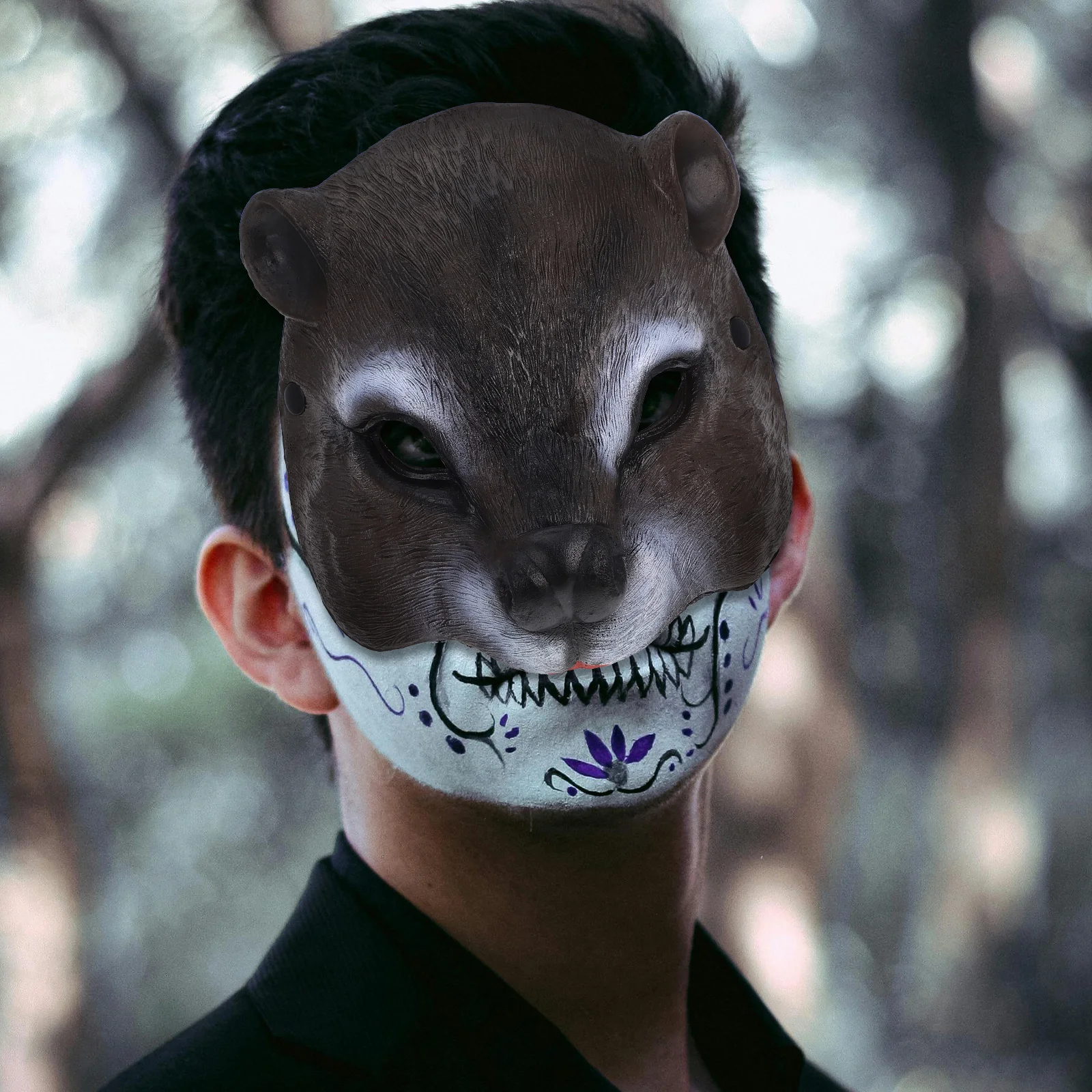 

Stylish Squirrel Face Mask Half Cover PU Material Halloween Cosplay Mask for Costume Party Masquerade Music Festival Wear