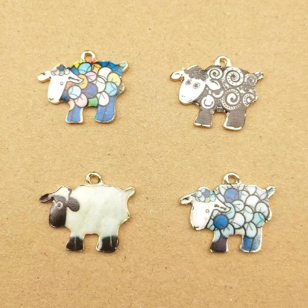 10pcs Sheep Charm for Jewelry Making Metal Enamel Animal Earring Pendant Keychain Necklace Bracelet Accessories Craft Supplies