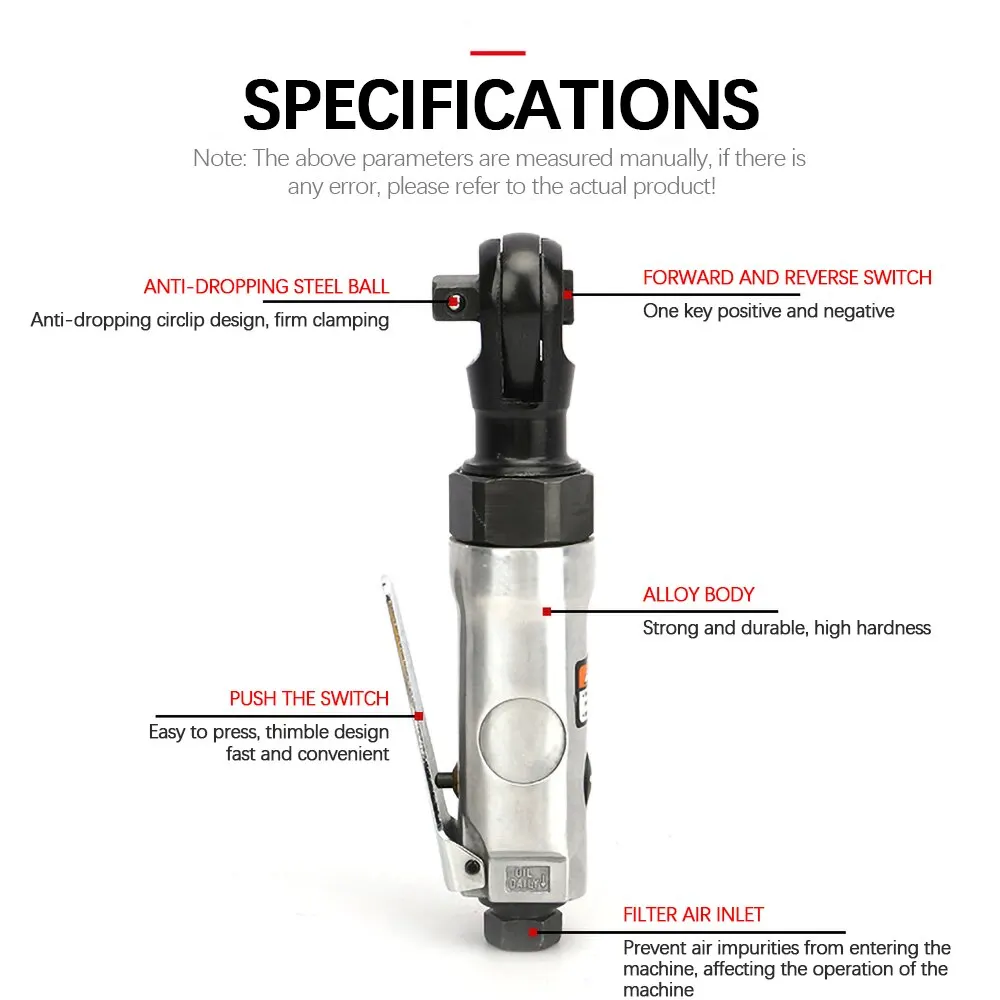 Llave de trinquete de aire neumática, herramienta de mano ajustable, Mini llave de mango recto, herramienta profesional \