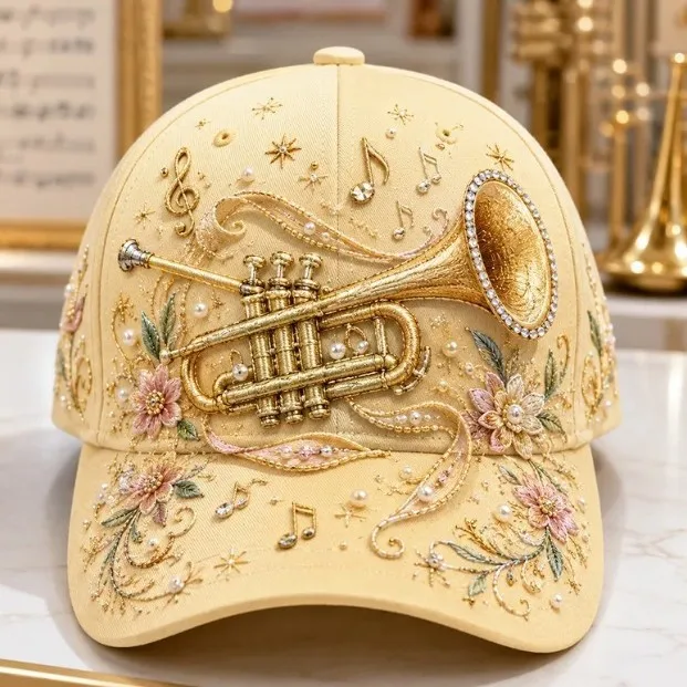 2026 New Arrival 3D Sublimation Baseball Cap, Musical Instrument & Music Note Print, Retro Style Versatile Peaked Hat