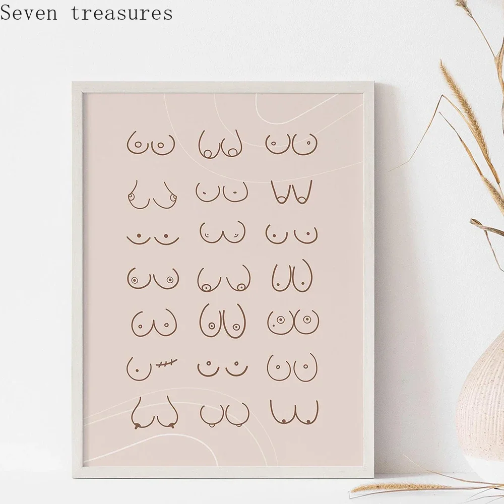 

Funny Bathroom Feminist All Boobs Line Drawing Wall Art for Living Room Canvas Painting Girl Power Posters and Prints Pictures
