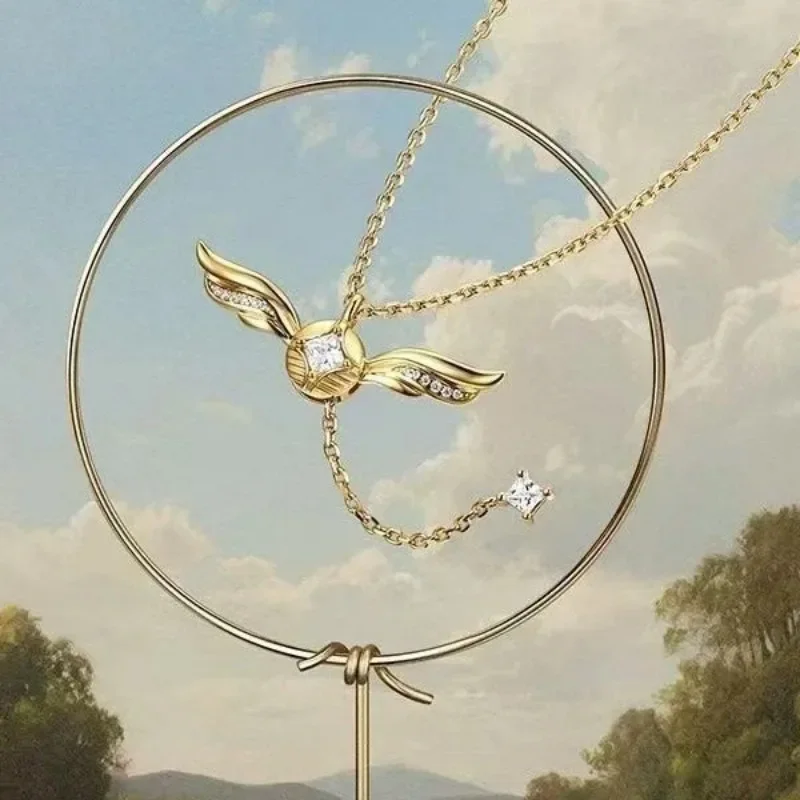 New Golden Snitch Necklace Fashion Gold Alloy Angel Wings Pendant Suitable for Women and Girls Jewelry Gifts