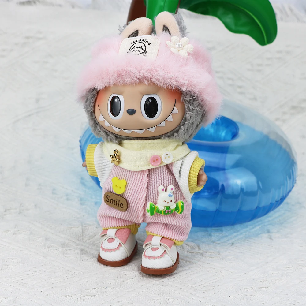 

Только одежда для куклы Labubu 17 см, плюшевая кукла, милый комбинезон, летний крутой трендовый модный костюм из мягкой ткани