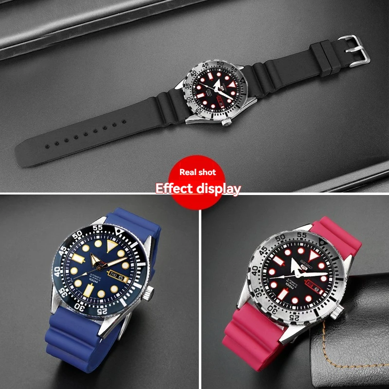 Correa de goma de 22mm para SEIKO 5 SKX007 SKX009 Turtle Mini MM SRPD Monster, pulsera deportiva negra, azul y verde para reloj de buceo