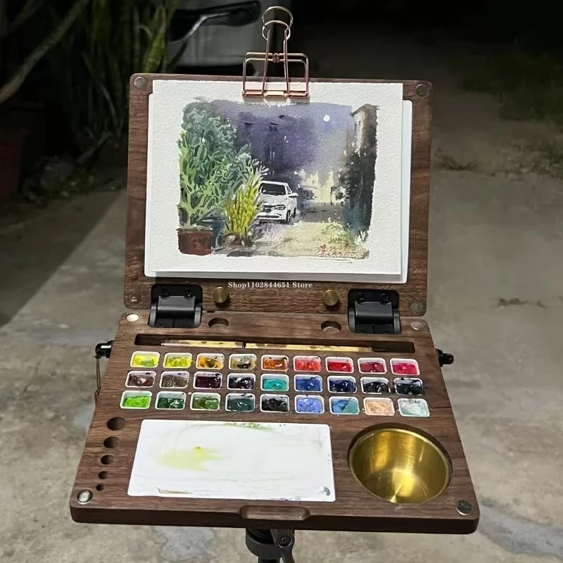 Portable Multi-functional Wooden Watercolor Box Students Travel Sketch Painting Palette Gouache/Oil Painting Box Art Supplies