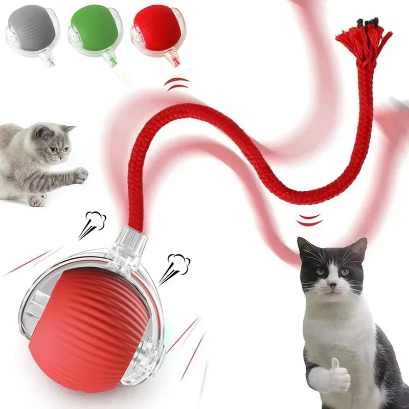 Cat Interactive Ball Toys 2025 New Automatic Rolling Ball Faux Tail Rechargeable Smart Pet Electric Toy Dog Cat Training Imitate