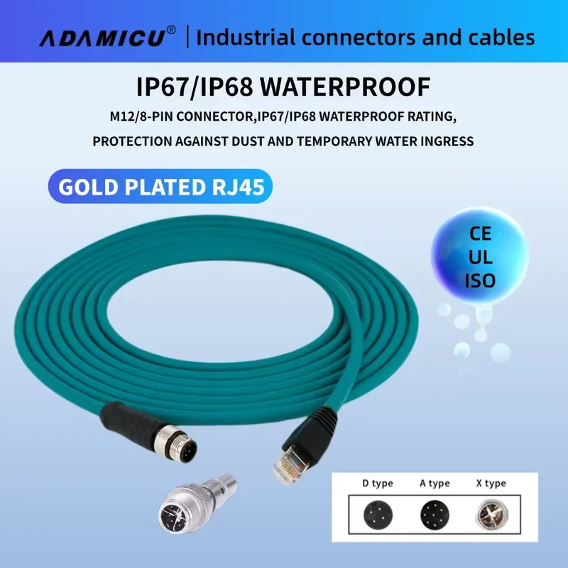 M12 Cable Assemblies 3 4 5 6 8 12 17 Pins Type A Code Canbus Cable M12 Hot Press Connector