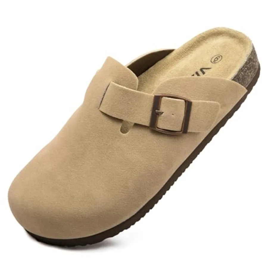 

Suede Clogs Potato Shoes Cork Footbed Sandals Comfort Mules with Arch Support Slip On Slippers