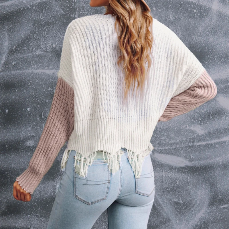 

Knitwear V-neck Strapless Short Long-sleeved Sweater Women's Coat in Spring and Autumn
