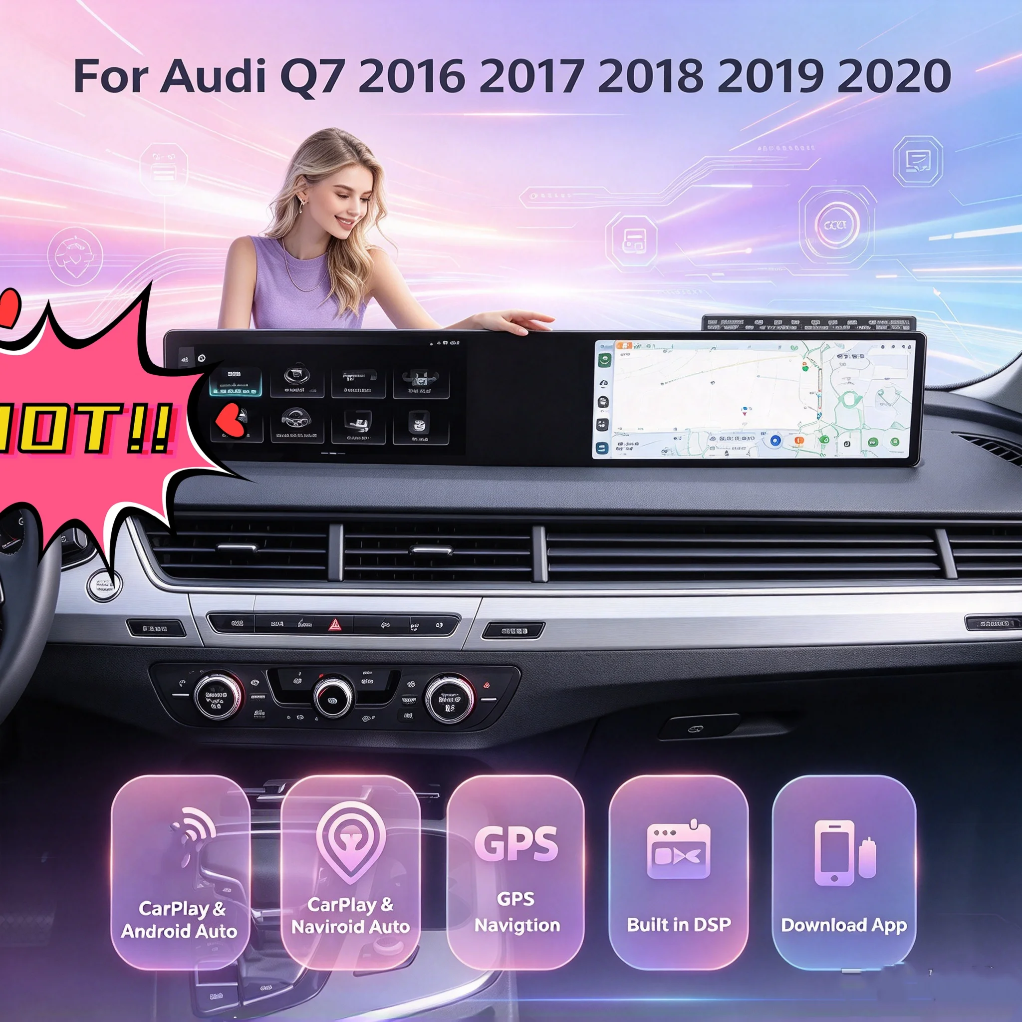 Dual 12.3Inch Touch Screen Android 13 Carplay Car Radio For Audi Q7 2016 2017 2018 2019 2020 Car GPS Navigation Multimedia