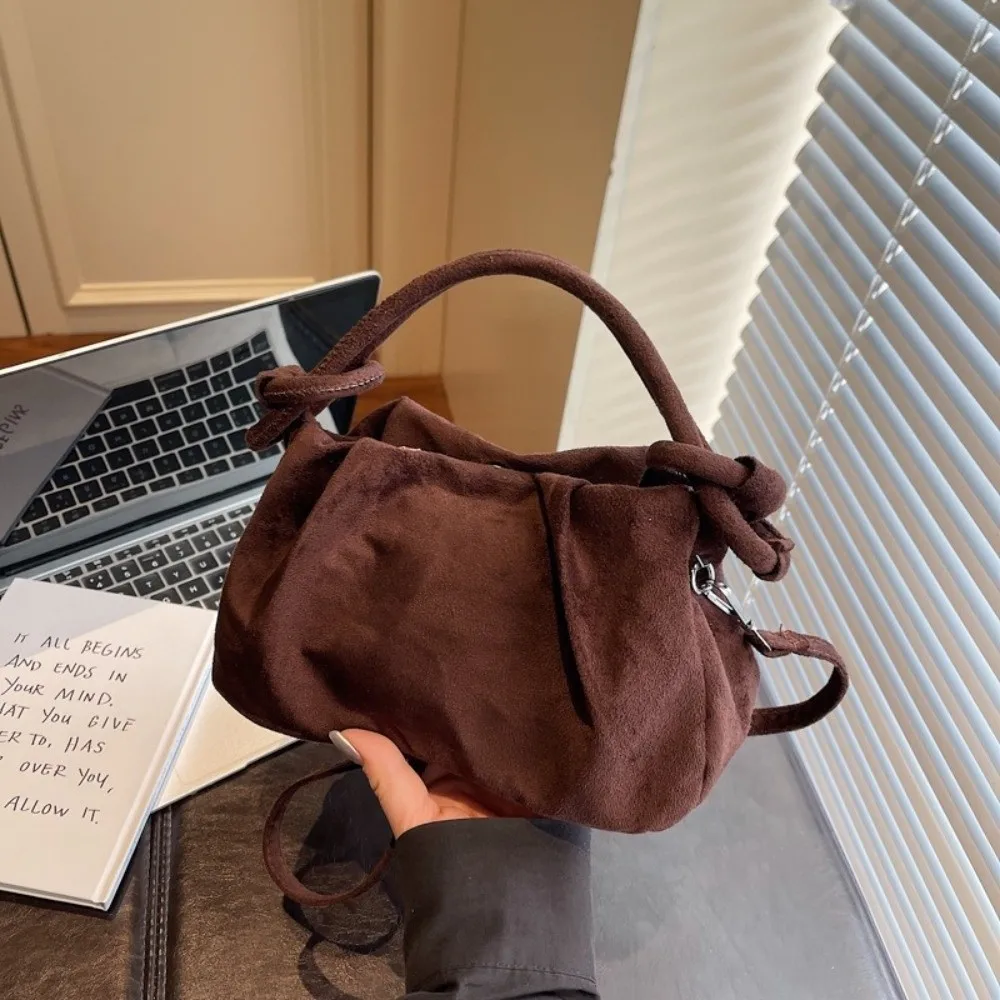 

Retro Solid Color Suede Crossbody Bag With Handle Korean Style Single Shoulder Bag Texture Lightweight Women Handbag Girl