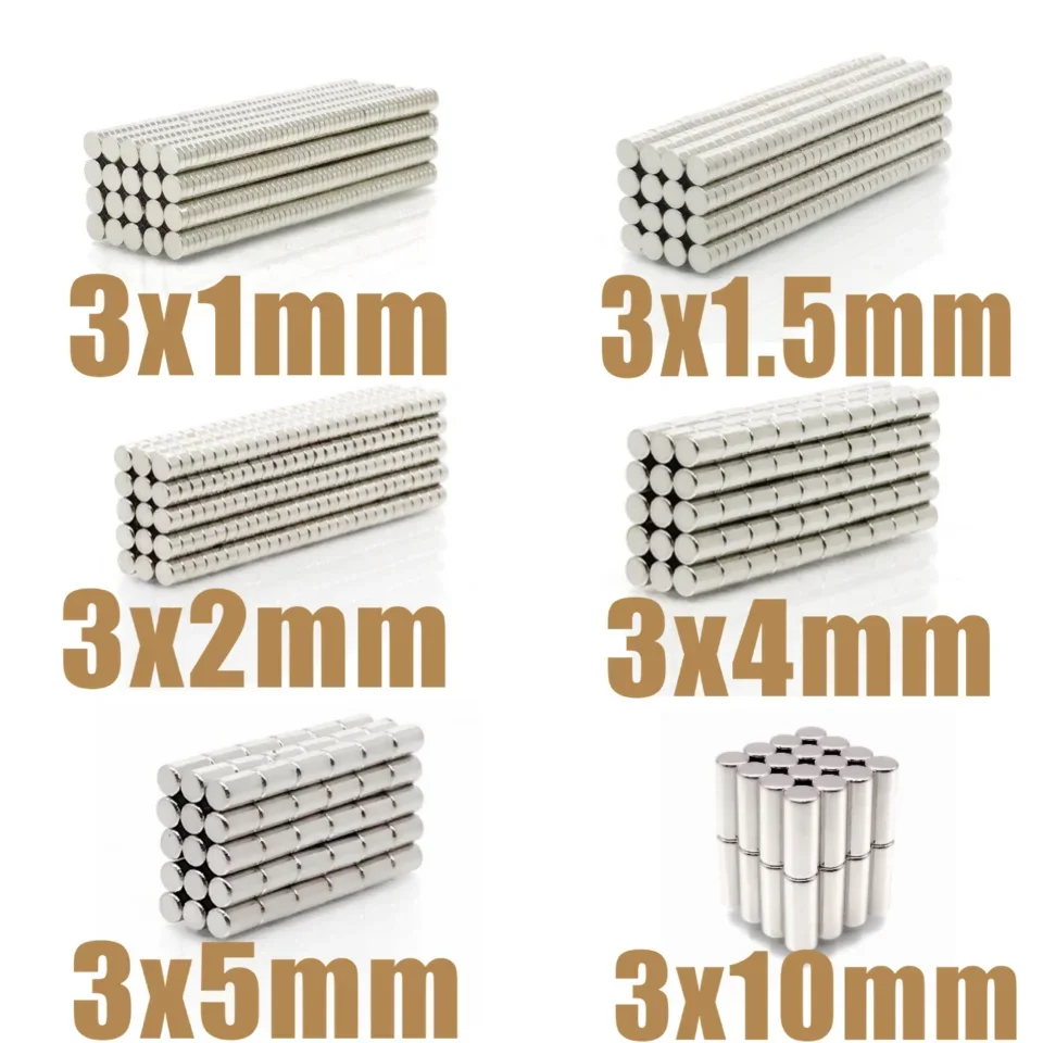 100~500Pcs N35 Round Magnet 3x1 3x1.5 3x2 3x4 3x5 3x10 Neodymium Magnet Permanent NdFeB Super Strong Powerful Magnets 3*1 3*2