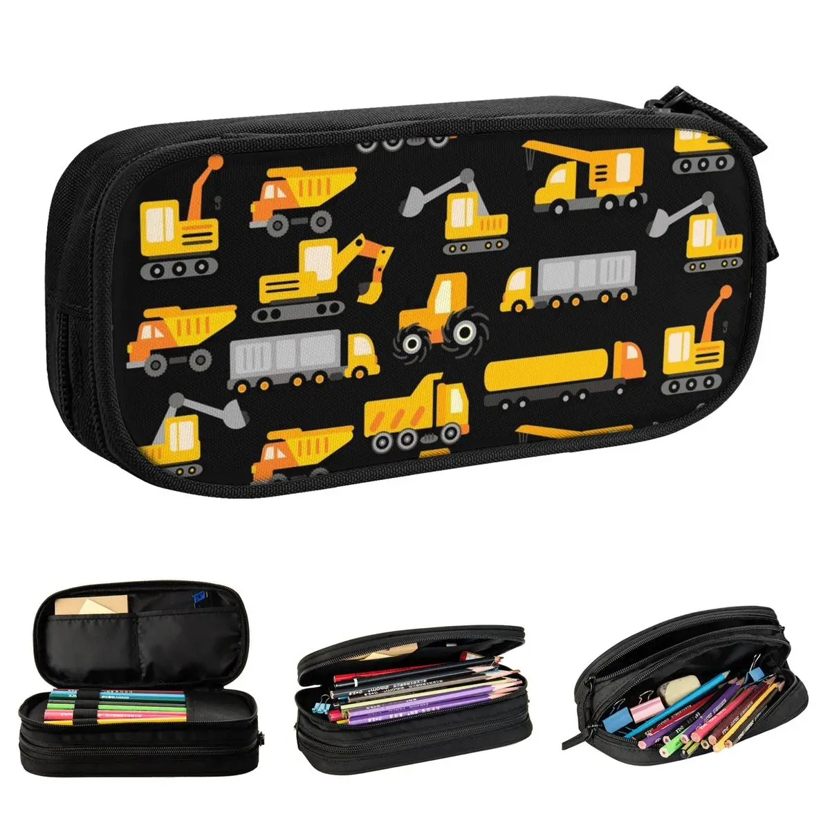 Excavators Construction Pattern Pencil Case Trucks Pencilcases Pen Holder Kids Large Storage Bag Students School Stationery