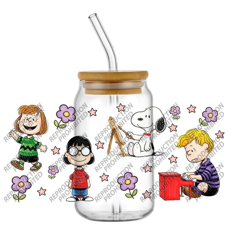 Cartoon dog new design Pattern UV DTF Transfer Sticker Waterproof Transfers Decals For 16oz Glass Cup Wrap Stickers Home decor