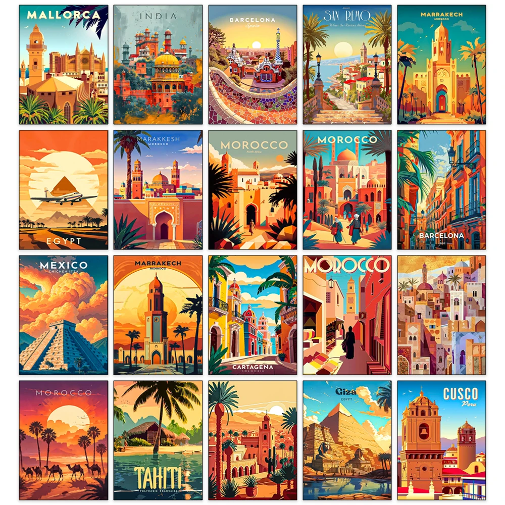 Full Round/square Diamond Art Painting Marrakesh Poster Morocco Landscape Diamond Mosaic 5D DIY Gemstone Inlay Wall Decoration