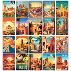 Full Round/square Diamond Art Painting Marrakesh Poster Morocco Landscape Diamond Mosaic 5D DIY Gemstone Inlay Wall Decoration