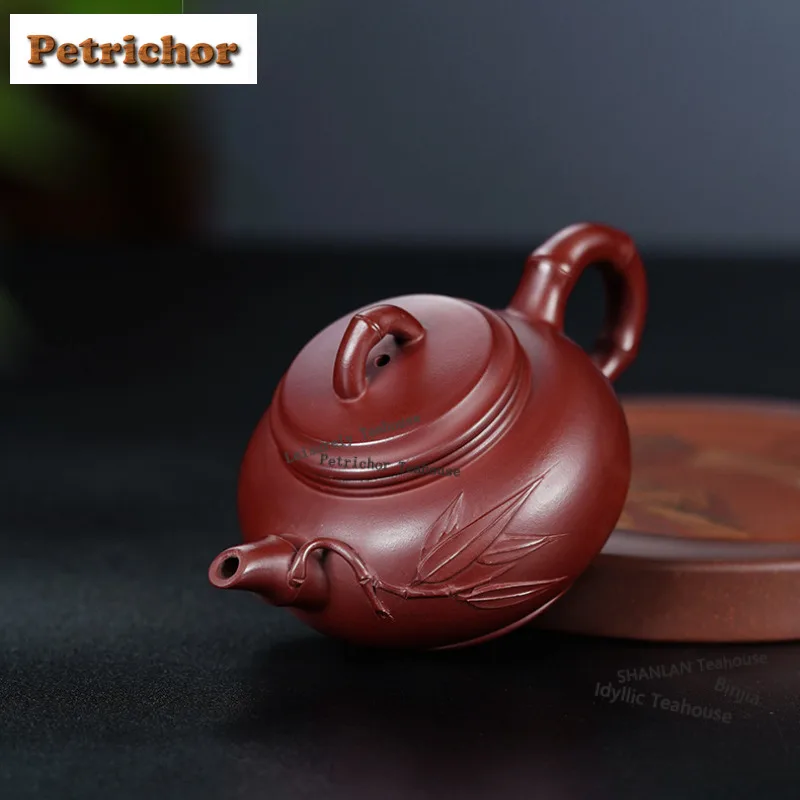 220ml High-end Yixing Purple Clay Teapots Hand-carved Bamboo Pot Raw Ore Di Cao Qing Mud Kettle Chinese Zisha Tea Set Drinkware