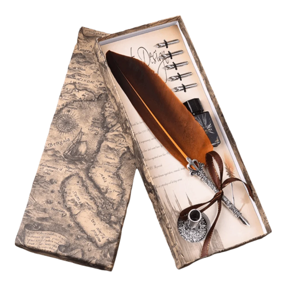 

Набор перьевых ручек для каллиграфии без чернил, в ретро-стиле, с резным основанием, с 5 сменными перьями, дизайн в виде пера