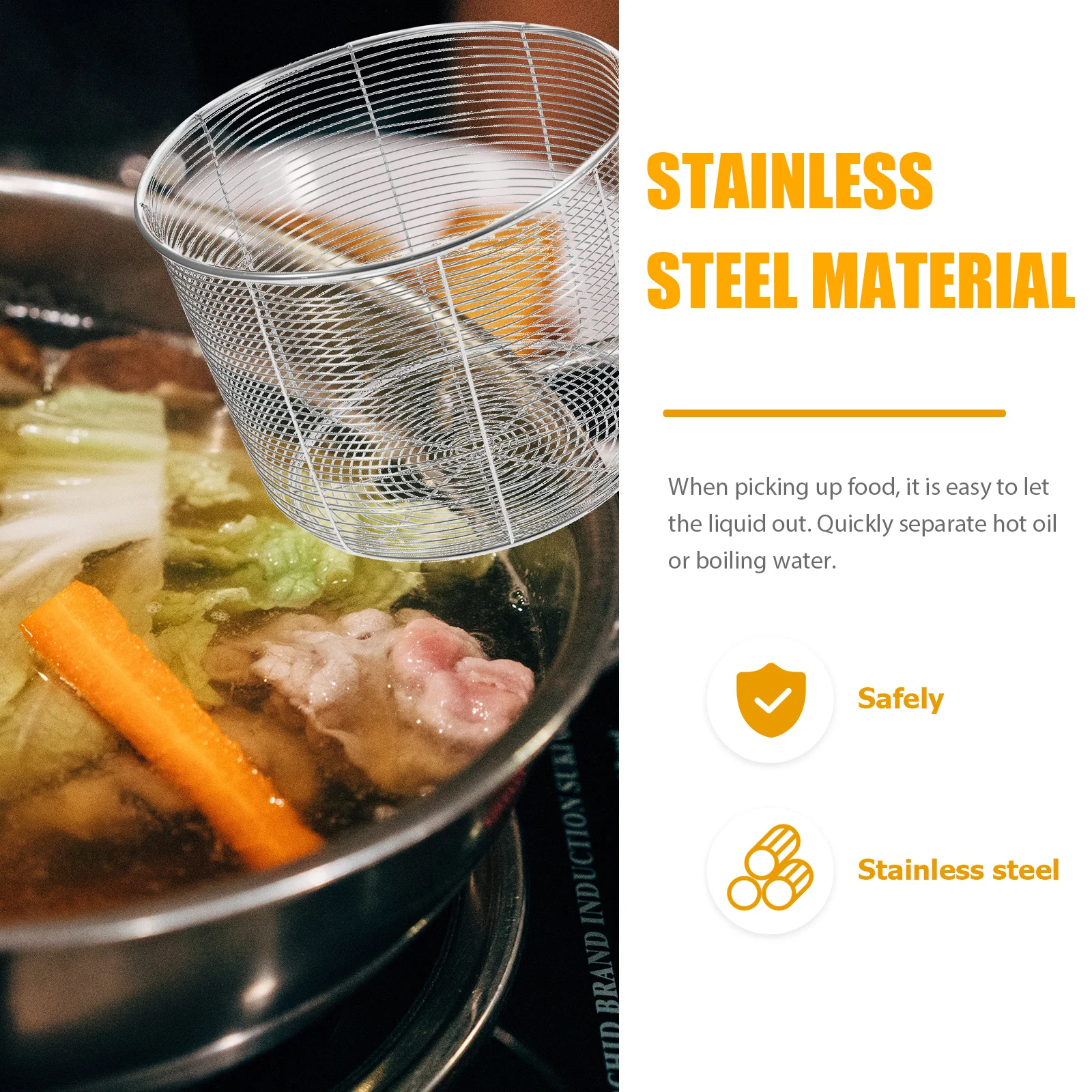 

Mesh Stainless Steel Pasta Strainer Basket Heat Resistant Kitchen Colander Basket for Frying Food Noodles Vegetables Meat