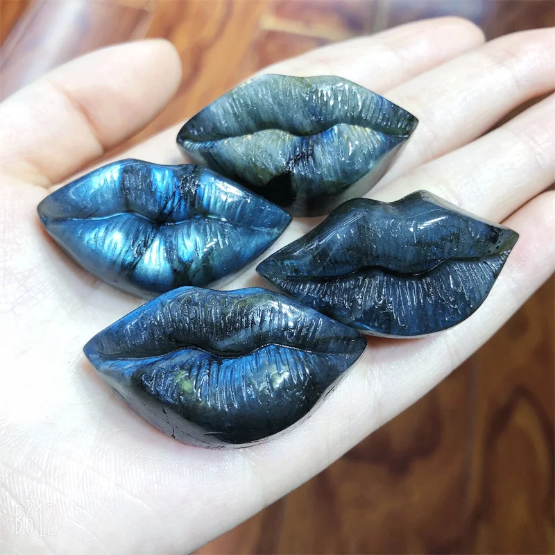 4PCS Natural Labradorite Kiss Handmade Carved Healing Polished Powerful Home Decoration Holiday Gift