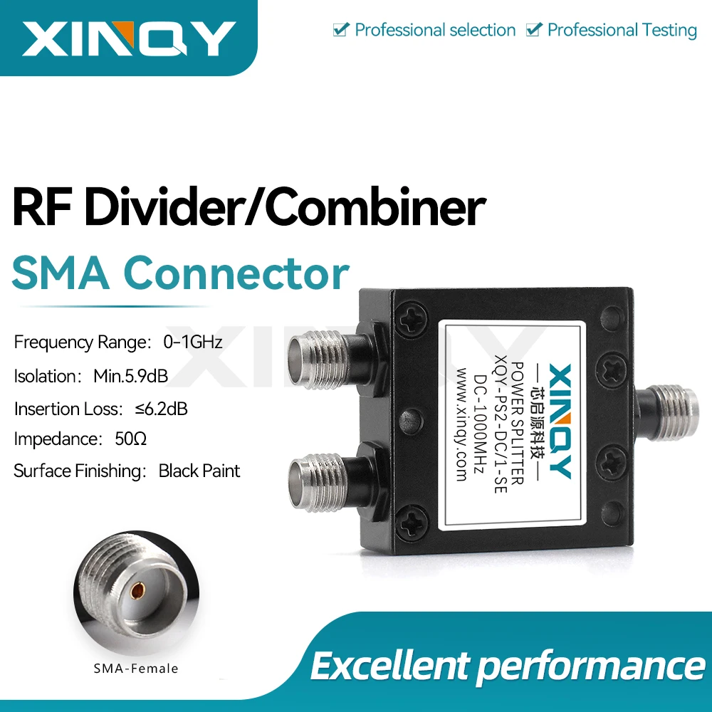 XINQY 1GHz Resistive Power Divider, DC-1000MHz Low Frequency Ultra-wideband, SMA Connector, 2-way Split, 50Ω RF Splitter