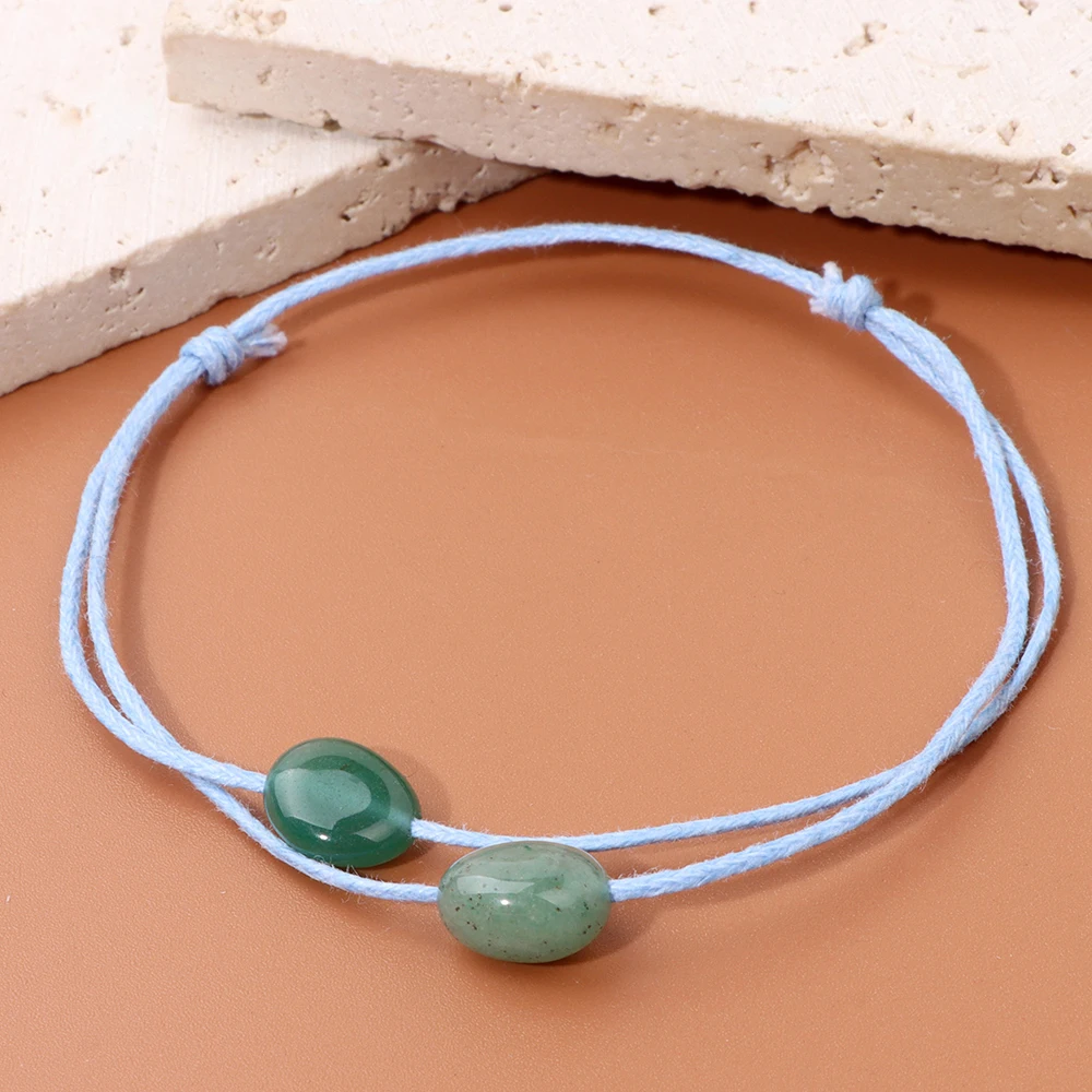 Natural Stone Irregular Gems Bead Bracelet Simple Adjustable Rope Bracelets Natural Green Aventurine Stone Reiki Bracelet Bangle