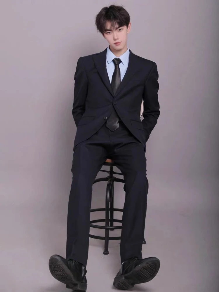 Men's Casual Blazer Jacket Loose Street Style Solid Color Suit Outerwear Korean Fashion Business Formal Wear for Teen Students
