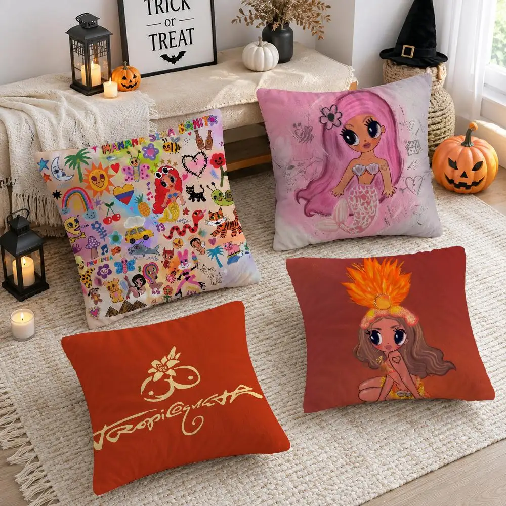 Popular Music Singer K-Karol G Cushion Cover Plush Decorative Pillow Case With Hidden Zipper Cutecore Room Decor For Home