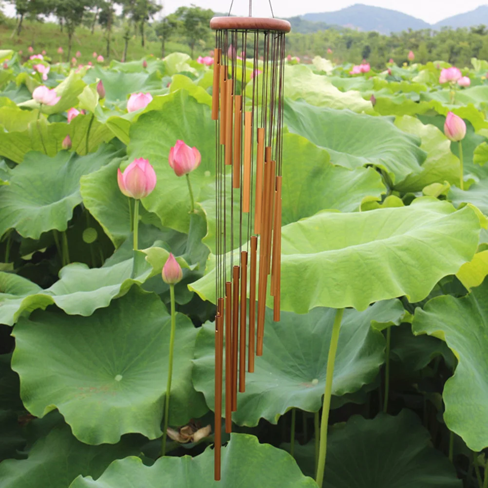 

18 Frosted Tubes Wind Chimes Solid Wood O Shape Hanging Ornaments Outdoor Indoor Garden Decoration Relaxing Soothing Sound