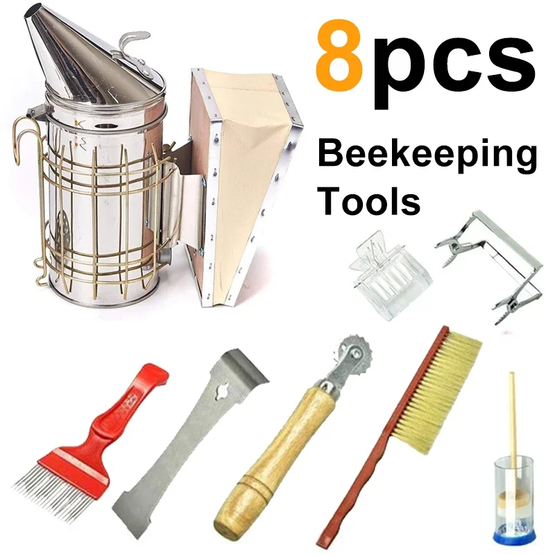 8 Pcs Beekeeping Supplies  for Beekeeping Tools Set Bee Hive Smoker Kit  Cultivating Box Beehive Water Feeder Equipment