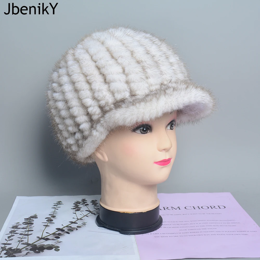 

2024 Winter Womens Mink Fur Hats Natural Real Fur Knitted Cap Fashionable Fluffy Ladies Genuine Fur Beanie Female Black Fur Caps