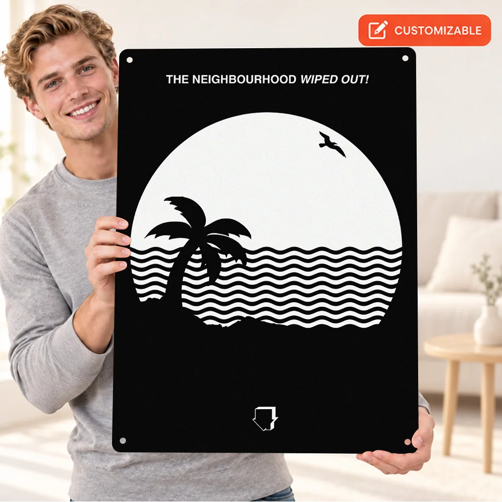 The Neighbourhood Wiped Out Printed Poster Customized Aluminum Metal Sign Palm Tree Waves Illustration Wall Art For Home Studio