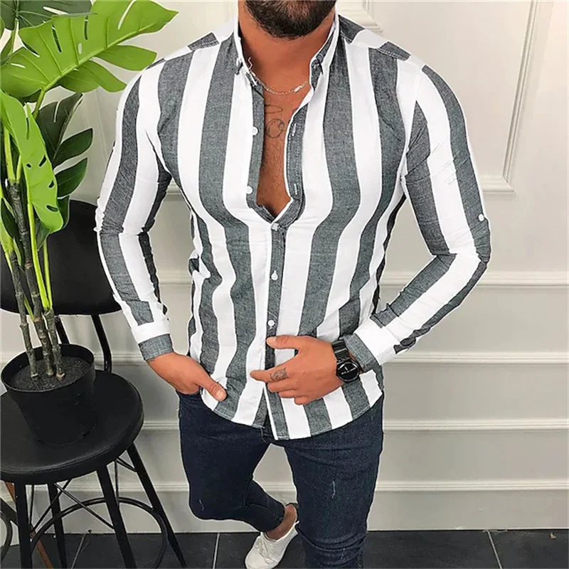 Luxury men's shirts trendy single-breasted shirts casual striped pattern printed long-sleeved tops men's party ball tops S-6XL