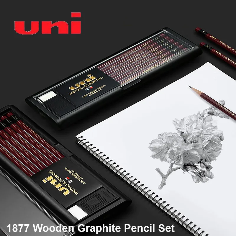 Uni Sketch Pencil 12pcs/Box 1887 Art Set Hexagonal Cedar Wood Pole 17 Hardnesses Charcoal Pencils High Quality Drawing Materials
