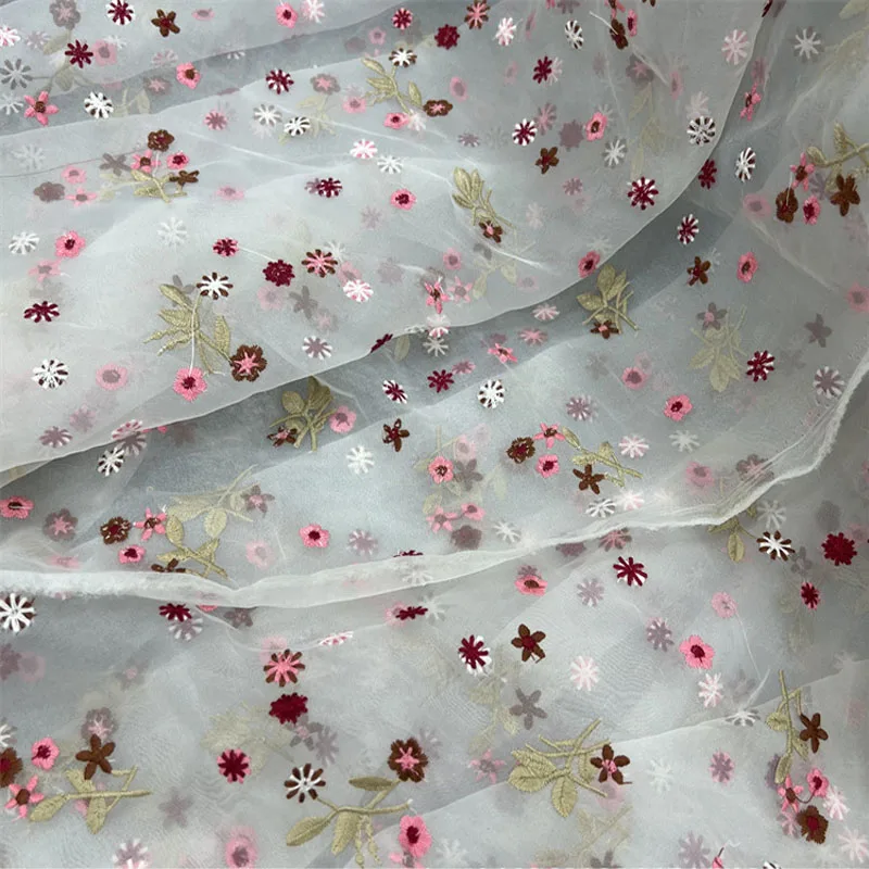 Organza Flower Embroidery Fabric for Dress,Organza Curtain Cloth,Apparel Sewing Organza Lace Fabric,Handmade Patchwork DIY Cloth