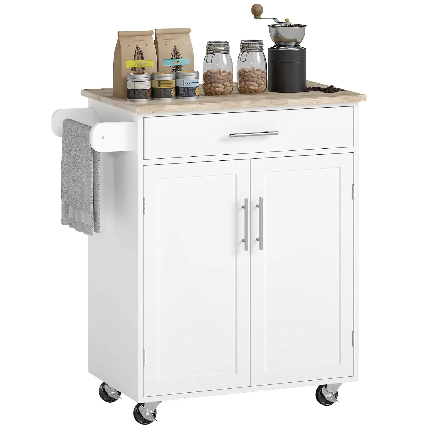 Kitchen Island Cart with Solid Wood Top & Storage Cabinet, White, Customized