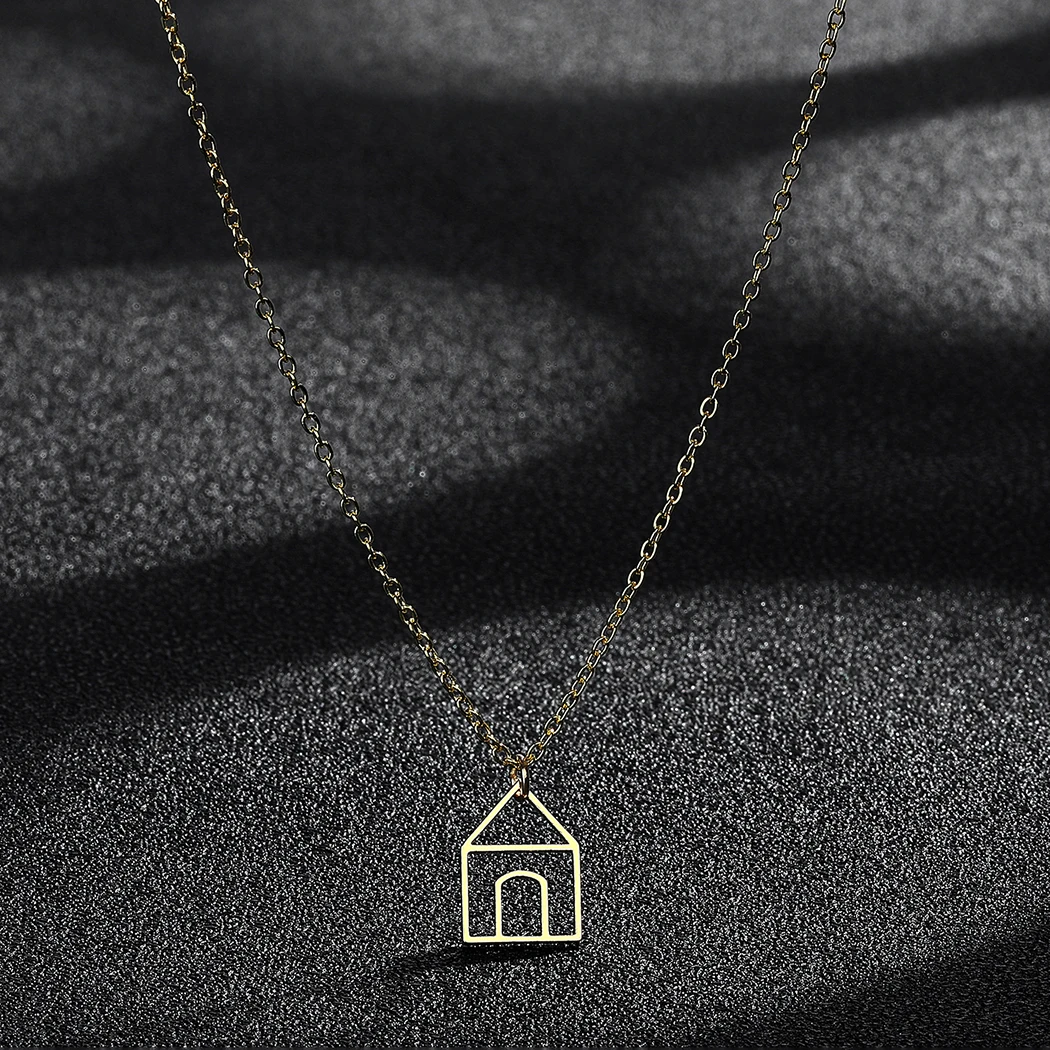 Cxwind Stainless Steel Gold House Pendant Necklace Cabin Pendant Simple Necklace Romantic Home Gift Stylized House Pendant