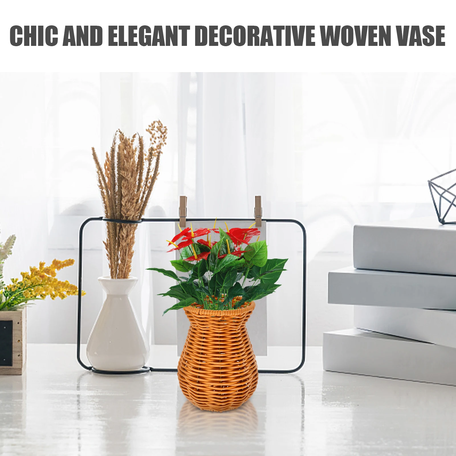 

Decorative Vase Home Unique Flower Vases Baskets Stand for Flowers Plastic Woven Rustic Man Ornamental Aesthetic