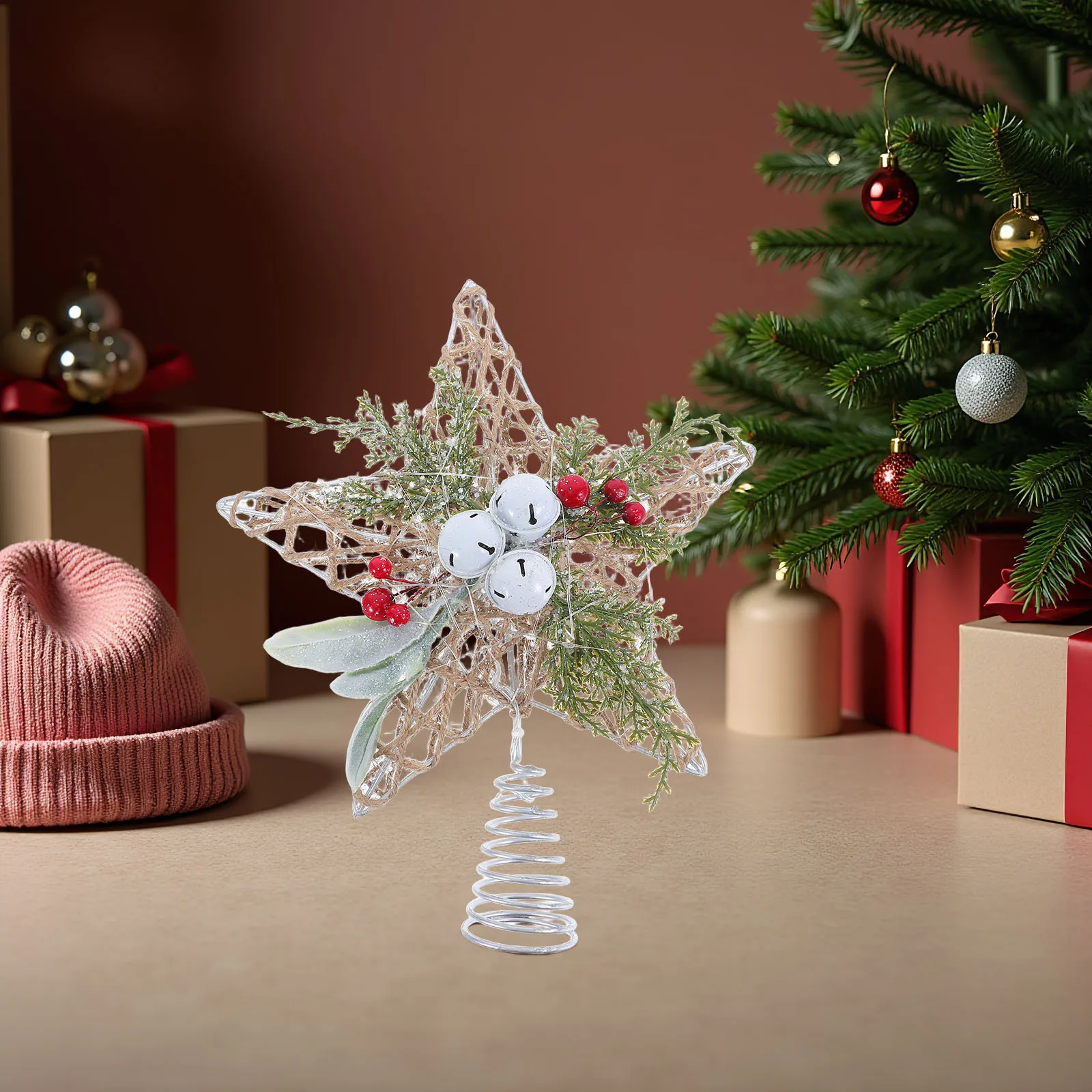 

Iron Bell Tree Topper Rustic Christmas Ornament Farmhouse Holiday Decoration Lighted Festive Treetop Party Decor