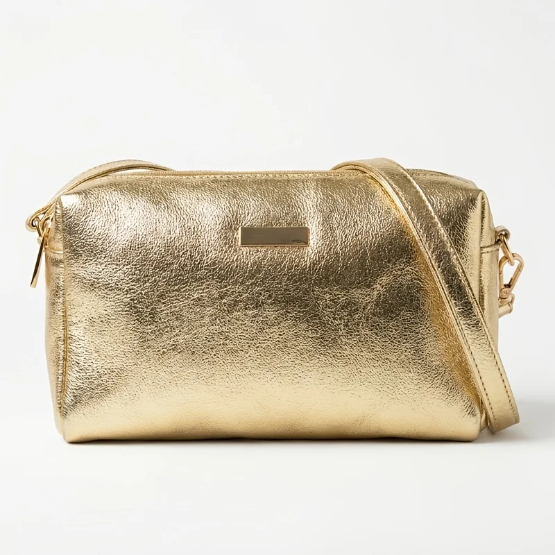 1PCS Shoulder Crossbody Bag PVC Material Shoulder Crossbody Bag Shiny Metallic Texture PVC Clutch Crossbody Bag Zipper Closure