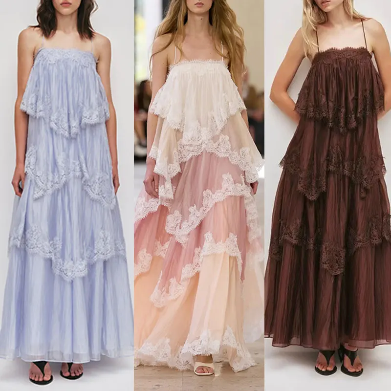 Women Strapless strap backless lace patchwork camisole dress fashion fairy dress