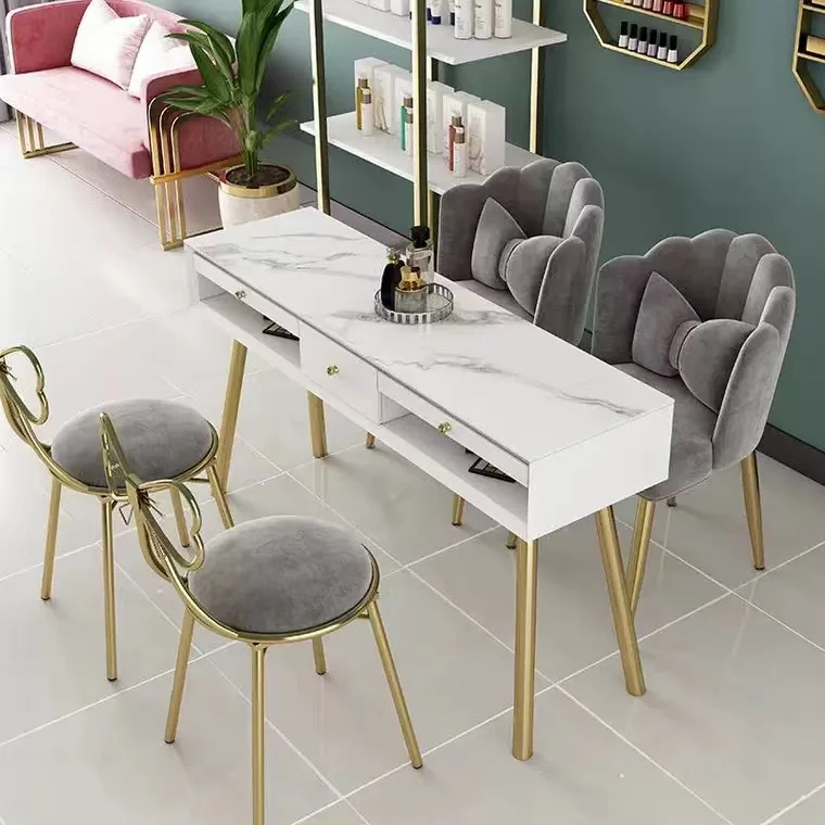 Wooden And Steel Frame Salon Nail Table And Chair Sets Manicure Table Nails Desk