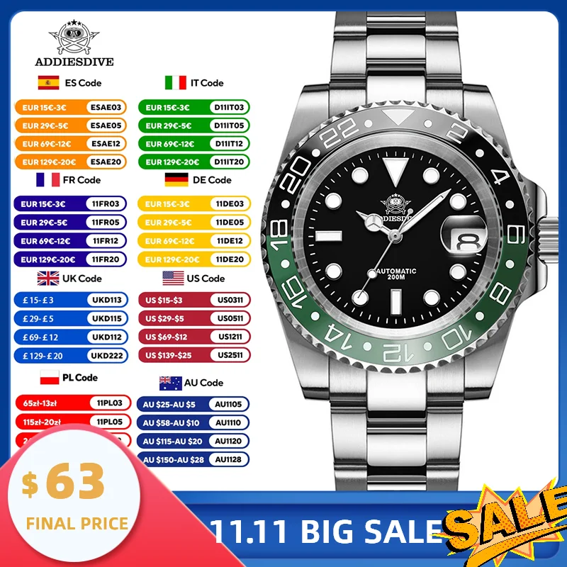 

ADDIESDIVE Luxury Men's Automatic Watch 8215 Mechanical Watch Two-tone Ceramic Bezel Super Luminous Men's Analog Diver Watches