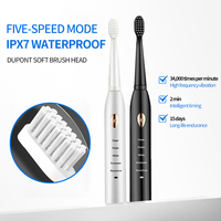 Adult Black White Classic Acoustic Electric Toothbrush Adult 5-gear Mode USB Charging IPX7 Waterproof Acoustic Electric