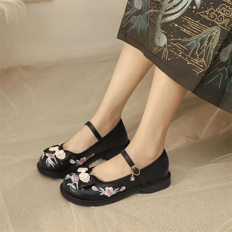 YQBTDL 28-39 الأميرة التطريز ماري جين أحذية القوس الخريف شقة Zapatos عادية لينة أسفل المضادة للانزلاق الأسود الفتيات مضخات الوردي #2