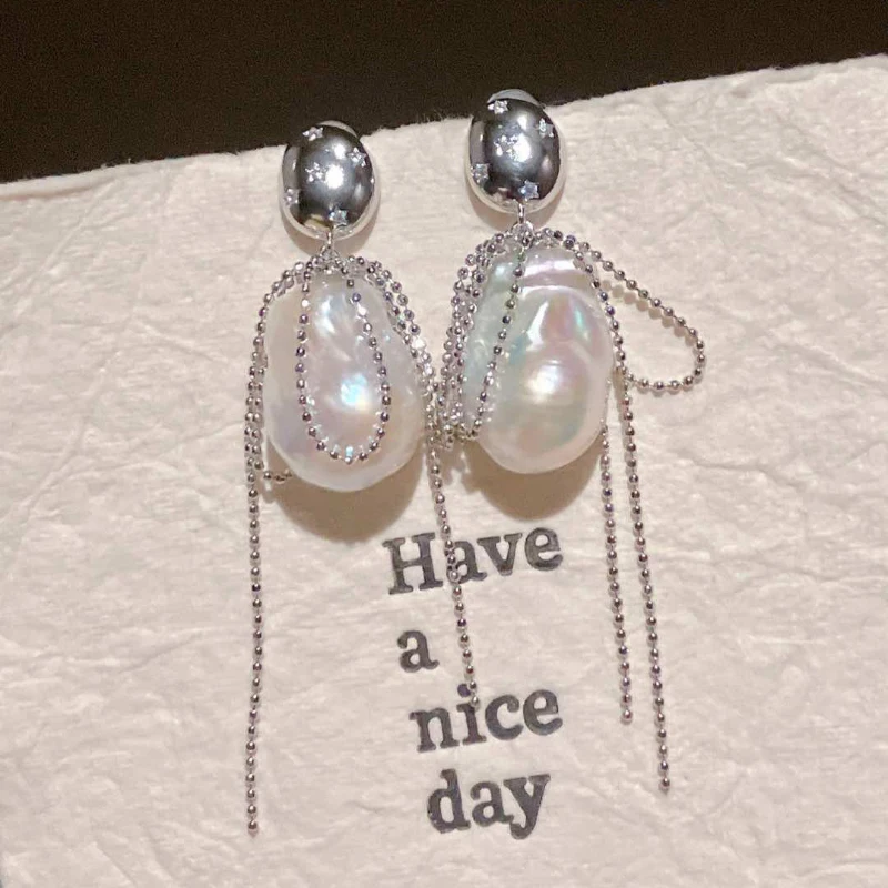 Mareora Natural fresh water Baroque pearl tassel earrings 925 sterling silver earrings irregular shaped pearl earrings EPA